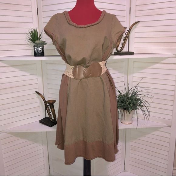 Vintage Dresses & Skirts - Vintage 70s hippie boho brown dark beige mini dress Sz L